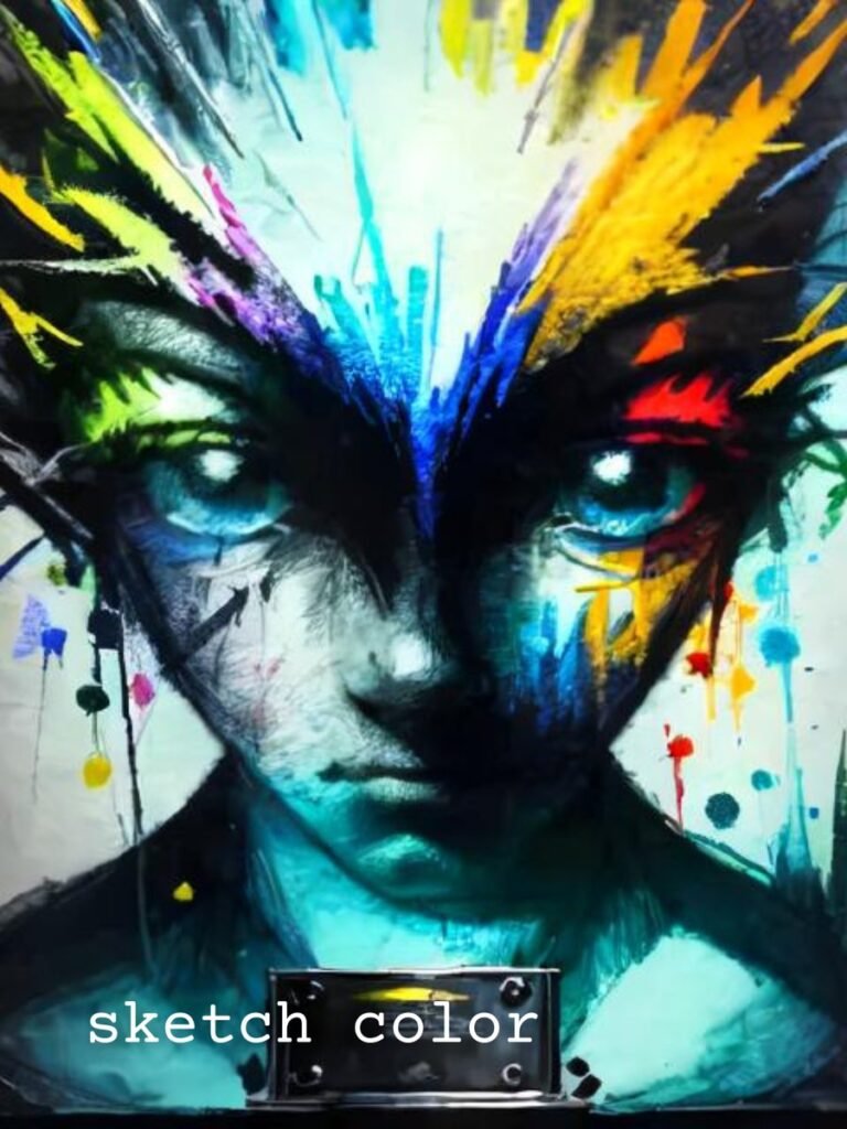 hyper-realistic portrait of a humanoid female face with enormous, glowing, bioluminescent blue eyes, intense gaze, and symmetrical features.