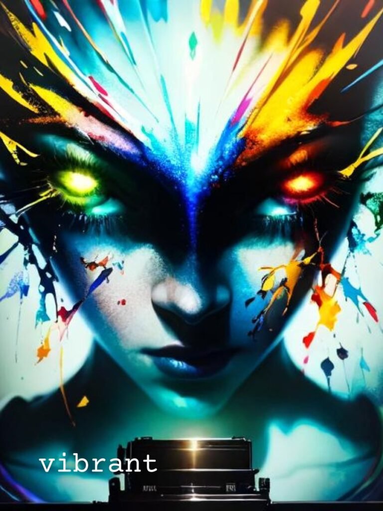 hyper-realistic portrait of a humanoid female face with enormous, glowing, bioluminescent blue eyes, intense gaze, and symmetrical features.