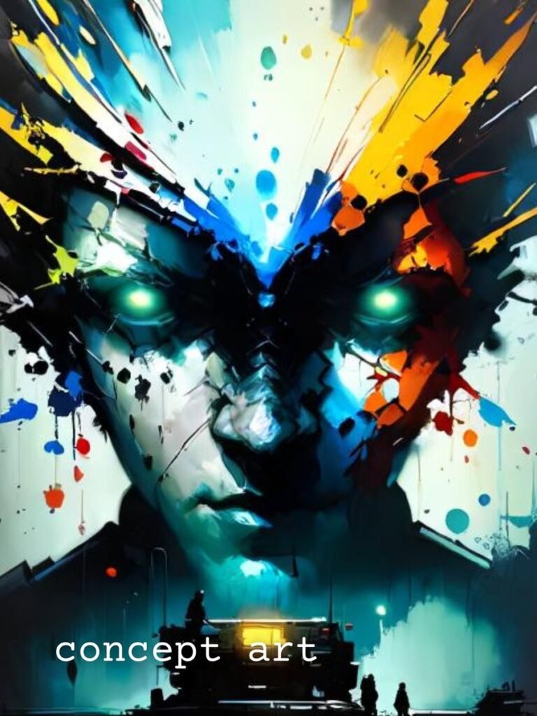 hyper-realistic portrait of a humanoid female face with enormous, glowing, bioluminescent blue eyes, intense gaze, and symmetrical features.