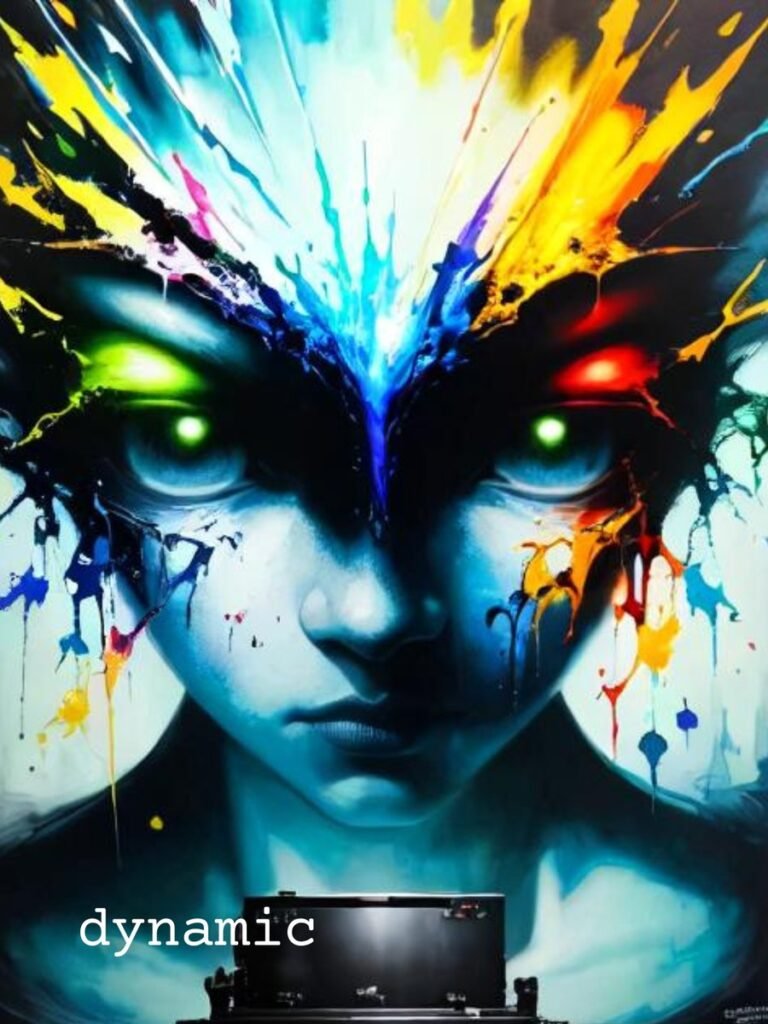 hyper-realistic portrait of a humanoid female face with enormous, glowing, bioluminescent blue eyes, intense gaze, and symmetrical features.