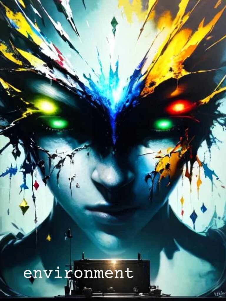 hyper-realistic portrait of a humanoid female face with enormous, glowing, bioluminescent blue eyes, intense gaze, and symmetrical features.