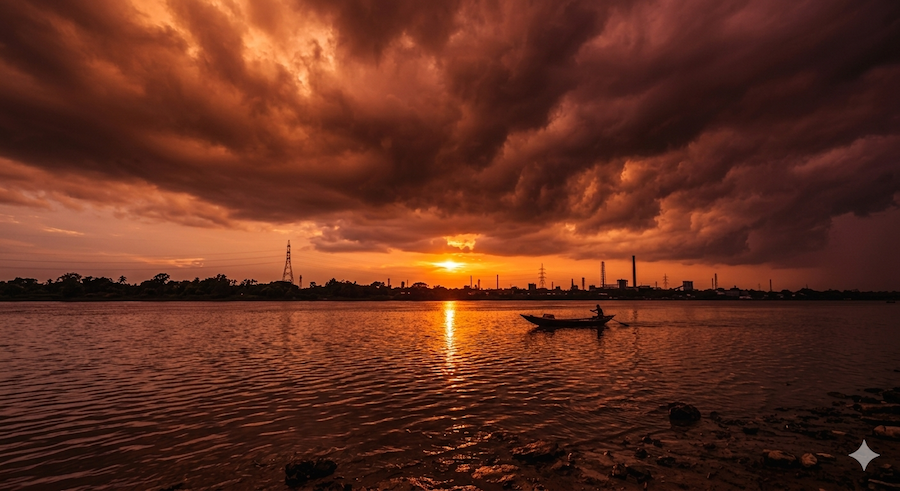 Sunset over the Damodar River in Durgapur - image generated by Nano Banana AI and Gemini AI prompt